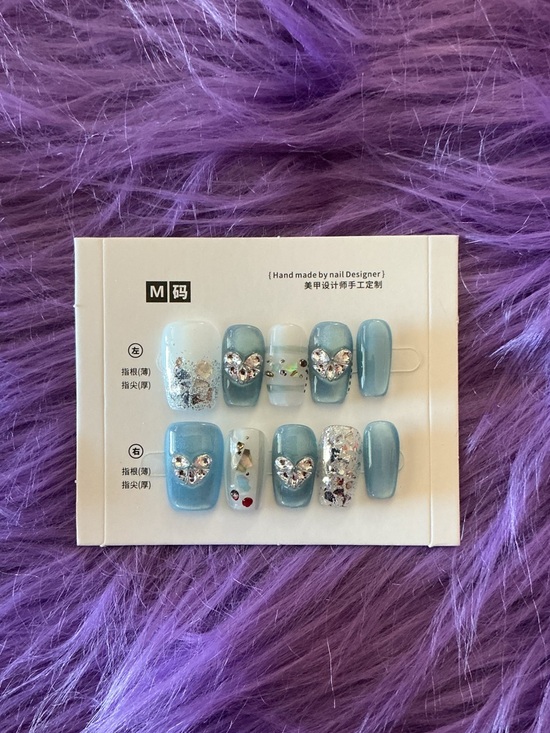 Other - Handmade Blue Glitter Heart Press-On Nails
